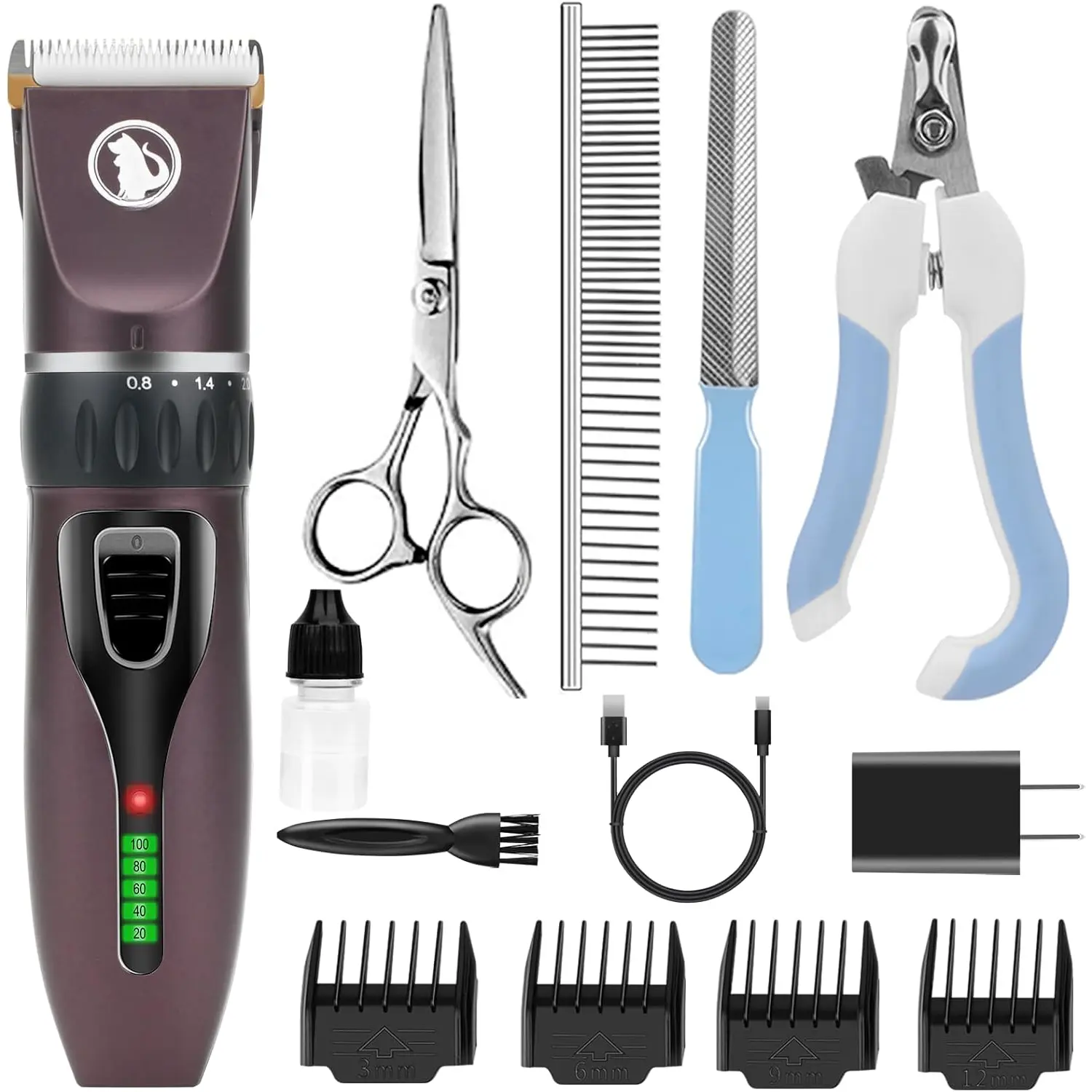 Dog Clippers Cordless Grooming Kit Professional Horse Clippers with 4 Comb Guides, Low Noise Pet Clippers Rechargeable Grooming Tools for Dogs Cats Horse Pets