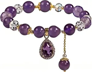 Crystal Bracelet for Women, HandCarved Natural Stone Beaded Bracelet with Lily of the Valley&Clover&Teardrop Charm for Daily Wear,Meaningful Gift for Women,Valentine's Day&Birthday Brings Good Luck