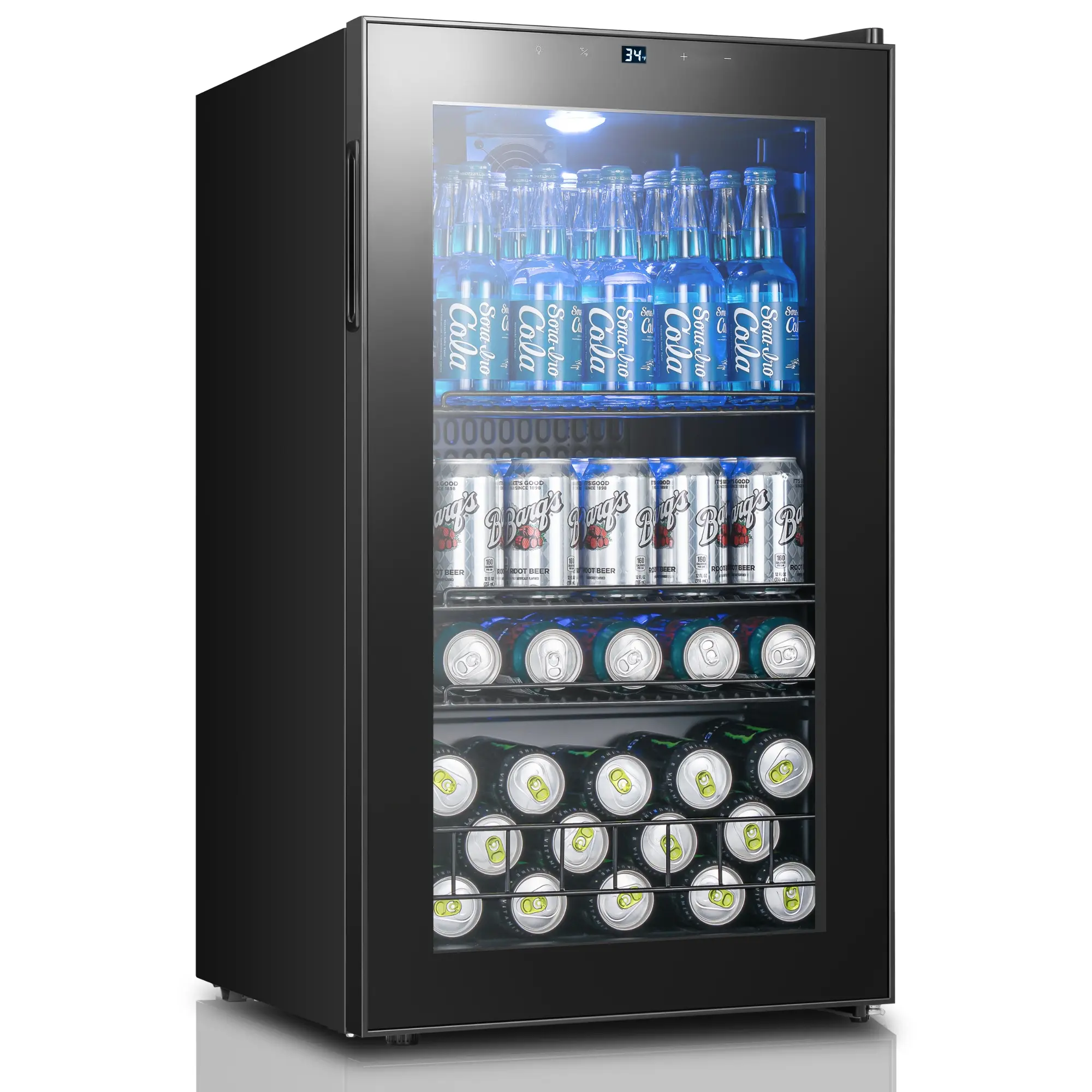 Yeego 3.35 Cu.Ft Beverage Refrigerator, 130-Can Mini Fridge with Glass Door, Ideal for Drinks, Beer and Wine,  Beverage Cooler with Adjustable Shelves & Digital Temperature Control from 34°F to 54°F for Home, Office or Bar