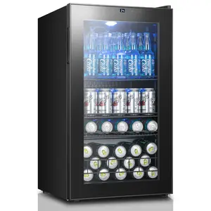 Yeego 3.35 Cu.Ft Beverage Refrigerator, 130-Can Mini Fridge with Glass Door, Ideal for Drinks, Beer and Wine,  Beverage Cooler with Adjustable Shelves & Digital Temperature Control from 34°F to 54°F for Home, Office or Bar