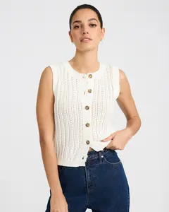 Express Open Knit Crew Neck Button Front Sweater Vest