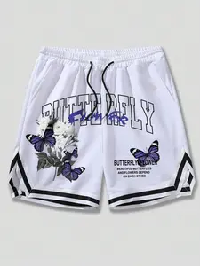 Men's Butterfly Print Shorts, Regular Fit Casual Comfy Breathable Shorts for Daily Wear, Men's Bottoms for All Seasons