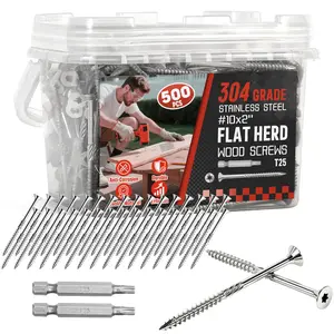 #10x2 Inch 304 Stainless Steel Deck Screws 500 count - -Resistant Outdoor  Fasteners for Fences, Decks,  Project - T25  Drive Bit