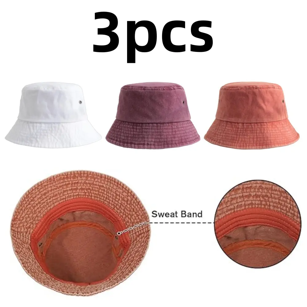 3 pack outdoor travel sun shading hat Trendy Cotton Sun Hat Foldable Packable Fishing Hat Washed Cotton Bucket Hats Fashion Accessories