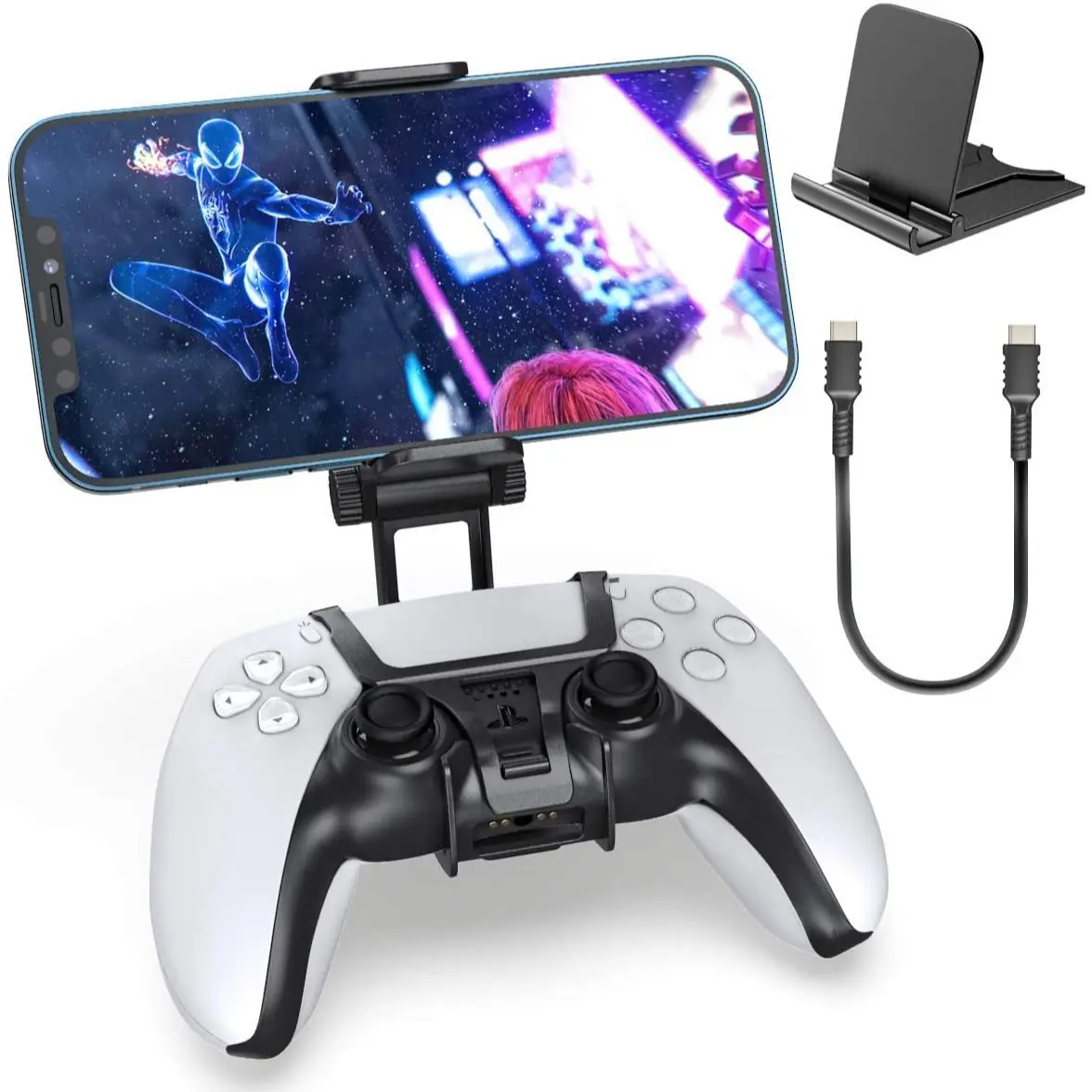 PS5 Controller Phone Mount Clip, Mobile Gaming Clip Adjustable Cell Phone Stand Holder Smartphone Replacement for PlayStation 5 Dualsense Controller Remote Play Accessories Phone Holders Cellphone Cell Phone Mounts