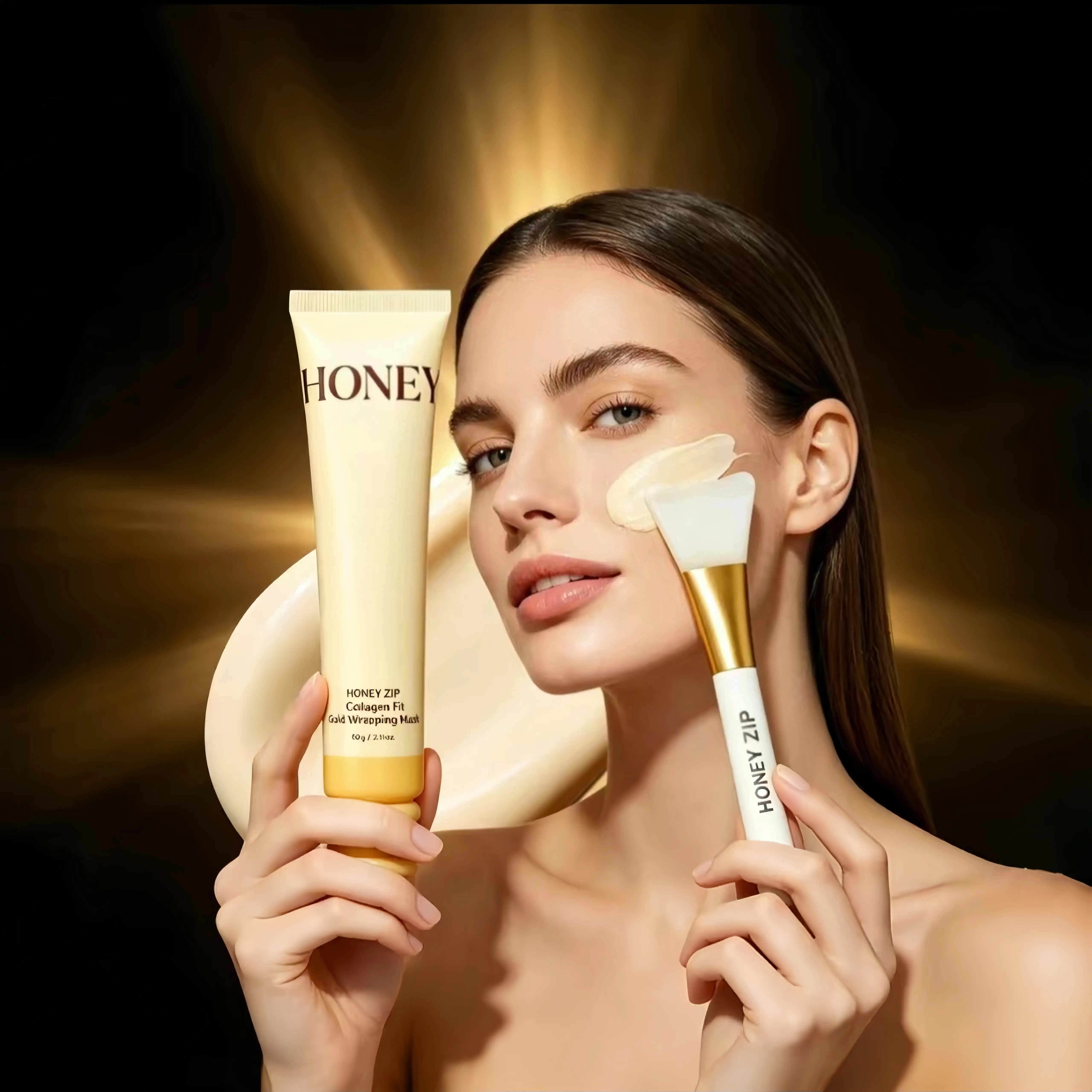 HONEY ZIH Gold Collagen Honey Mask – Korean Peel Off Face Mask with Collagen, Anti-Aging Hydrating Facial Mask for Dull Dry Aging Skin, Wrinkle Smoothing Skincare Routine, Skin Repair, Brush, Gentle, Intensive, Moisturizer, Radiant