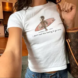 I Don't Want This Feeling To Go Away Monkey Baby Tee, Cute Meme Graphic Shirt, Y2K Aesthetic Top, 90s Fitted Shirt, Urban City Girl Vibe, Trendy Gen Z Streetwear