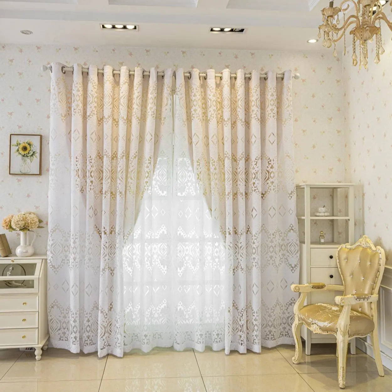 Double Layer Shading Curtain, 1 Count European High-end Finished Curtain, Window Screening for Living Room, Balcony, Dining Room, Bedroom, Decoration Items, Home Decoration Curtain, Curtain for Windows, Home Decorative Curtain