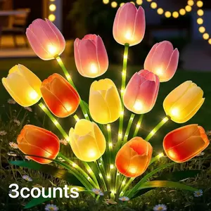 3 Solar Tulip Ground Stake Lights, LED Fake Tulips, Solar Powered Lights, Garden Decorative Lighting, LED Outdoor Lamp, Outdoor Waterproof, for Courtyard Balcony Lawn Garden Porch Walkway