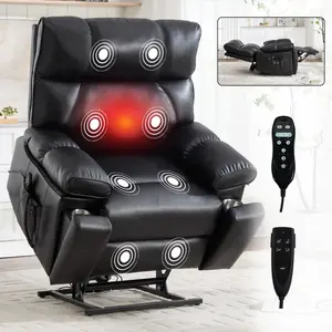 Oversized Lift Chairs Recliner for Elderly with Massage and Heat, Overstuffed Wide Recliners, Recliner Chairs for Adults, Heavy Duty and Safety Motion with 2 Concealed Cup Holders, USB Ports