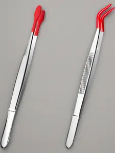2 Piece Tweezers with Rubber Tips Set, Straight Tip PVC-Coated Precision Tweezers, Rubber Flat Tip Long Bent Tweezers, for Stamps Coins Jewelry Crafts Industrial Electronic Lab