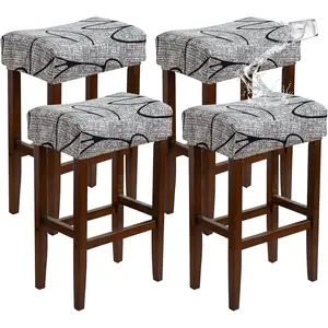 Waterproof Set of 4 Rectangle Stretchable Patterned Washable Bar Stool Seat Covers for Backless Barstools