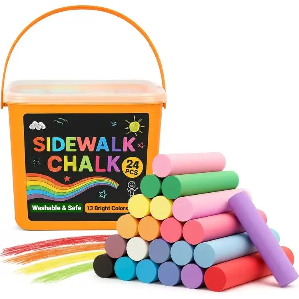 20 PCS Sidewalk Chalk for Kids in 13 Bright Colors Bucket Non-Toxic Washable Jumbo Chalk Set – Bulk Outdoor Sidewalk Chalk for Kids & Toddlers – Driveway Chalk for Drawing, Arts & Crafts, Easy Carry Storage Container