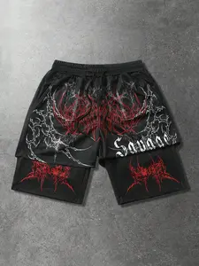 Anime Men's Gothic Print Shorts, Graphic Shorts, Perfect for Daily Wear, Spring Summer Sports Fitness, Stylish and Comfortable, Ideal for Active Lifestyle