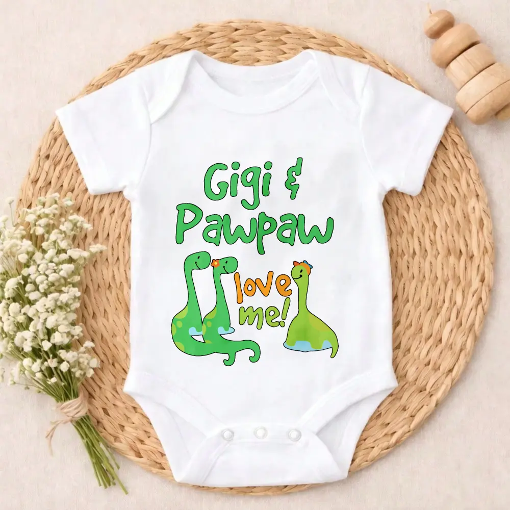 Premium Cotton Baby Bodysuit Gigi And Pawpaw Love Me Dinosaur Print 100% Pure Cotton Non-Irritating Snap Closure Breathable Stretchy Perfect For Gifting & Everyday