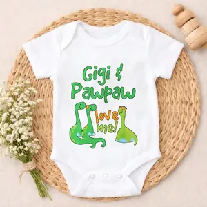 Premium Cotton Baby Bodysuit Gigi And Pawpaw Love Me Dinosaur Print 100% Pure Cotton Non-Irritating Snap Closure Breathable Stretchy Perfect For Gifting & Everyday
