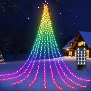 Christmas Lights Outdoor with ‎ Remote -16.4Ft Waterfall Tree Decoration Lights RGB Star String Lights for Tree Yard Exterior Wall Housetop Window Holiday Decor (RGB, 16.4FT)