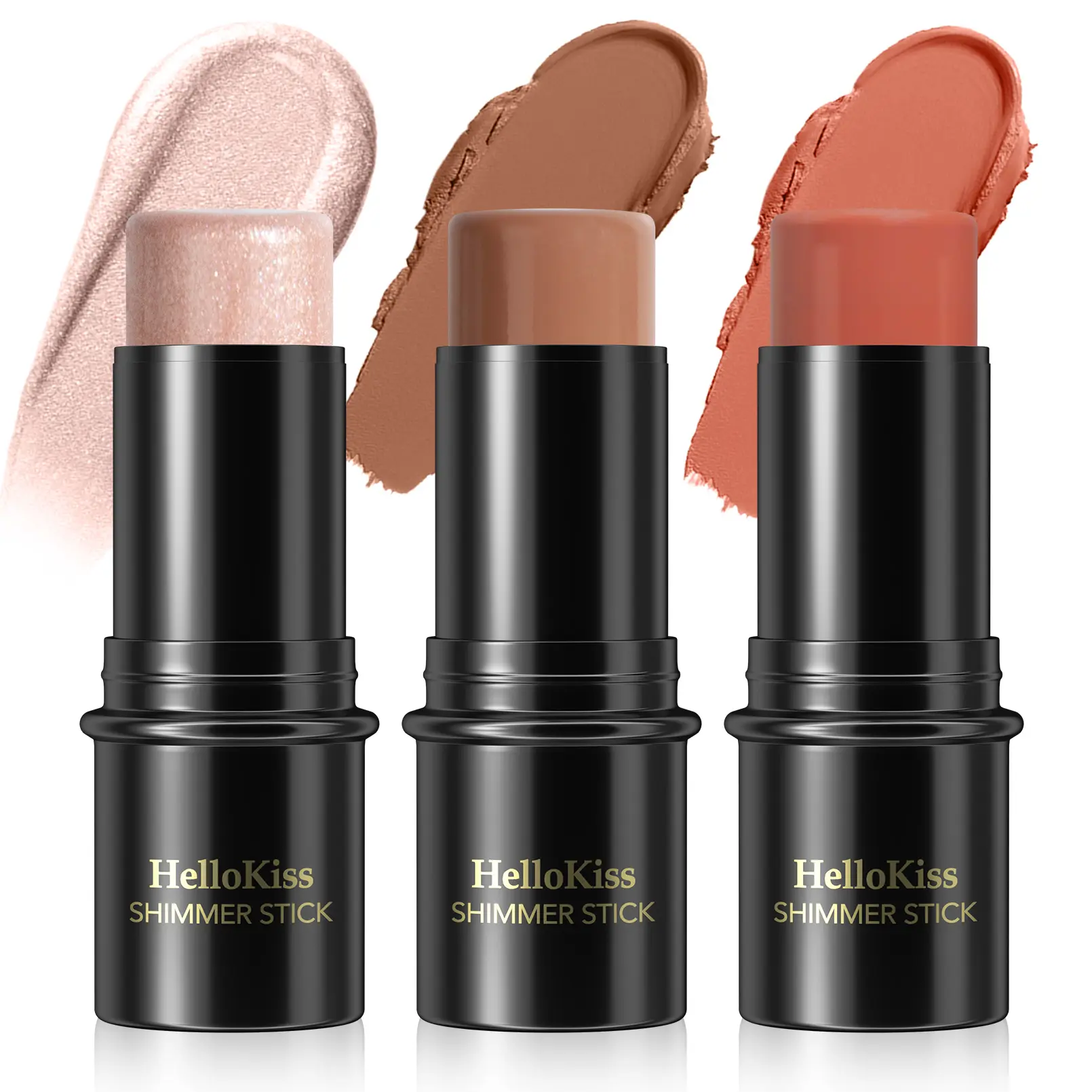 Blush & Contour Stick Set of 3 – Waterproof Highlighter & Bronzer for Face, Natural 3D Shaping Makeup, Long-Lasting Rosy Cheeks, for School & Daily Natural Look, Beauty Products
