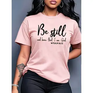 100% cotton women's short-sleeve top with scripture print, round neck, machine washable, comfortable, soft, breathable, suitable for spring, summer, and autumn. Loose, casual, stylish, suitable for daily wear, simple and versatile