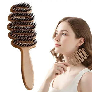 1 fluffy boar bristle brush, new-style natural curly hair brush, soft flat brush, unisex soft brush, vintage-style fine-toothed brush, wet/dry detangling brush, smoothing brush