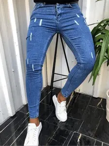 Men's Slim-Fit Washed Solid Color Vintage High Street Ripped Skinny Jeans, American Retro Style Denim Jeans for All Seasons