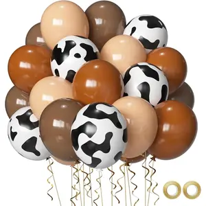 Cow Print Balloons Set, 12Inch 60pcs Brown Cow Print Nude Brown Latex Balloons For Adult Use Only Western Farm Themed Party Decorations