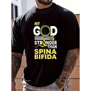 100% Cotton My God Is Stronger Than Spina Bifida Awareness Ribbon T-Shirt Women's Men's Graphic Tee Crew Neck summer vacation Tops
