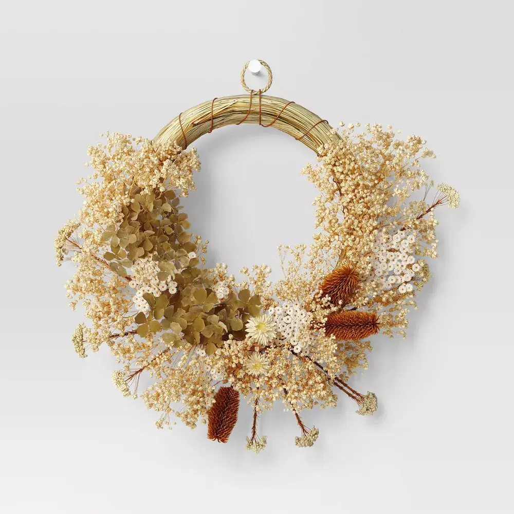 Asymmetrical Floral Preserved Fall Wreath - Threshold