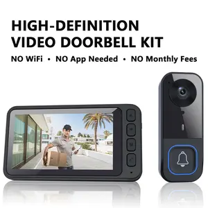 Wireless Doorbell Camera with Dedicated Monitor Screen, No Monthly Fees, HD Night Vision, No WiFi/APP Required, 2-Way Walkie-Talkie Intercom for Home Safety & Seniors