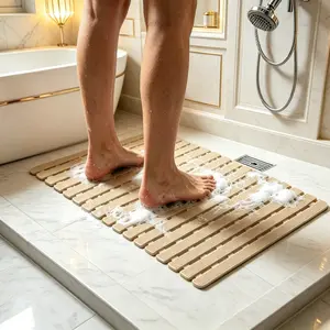 1pc non-slip shower mat, bathtub mat with drain holes and suction cups, foot massage shower rug, home bathroom, bathroom necessities.