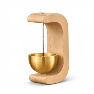 Magnetic Doorbell Shopkeepers Bell for Door Opening 2.95" Retro Brass Chime Minimalist Wood Entrance Alert for Home Cafe Healing Sound