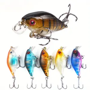 「SW」 5-Pack Mini Crankbaits - 1.57inch/4.6g Realistic Wobbling Lures with Treble Hooks, 5 Vibrant Colors for Bass & Trout