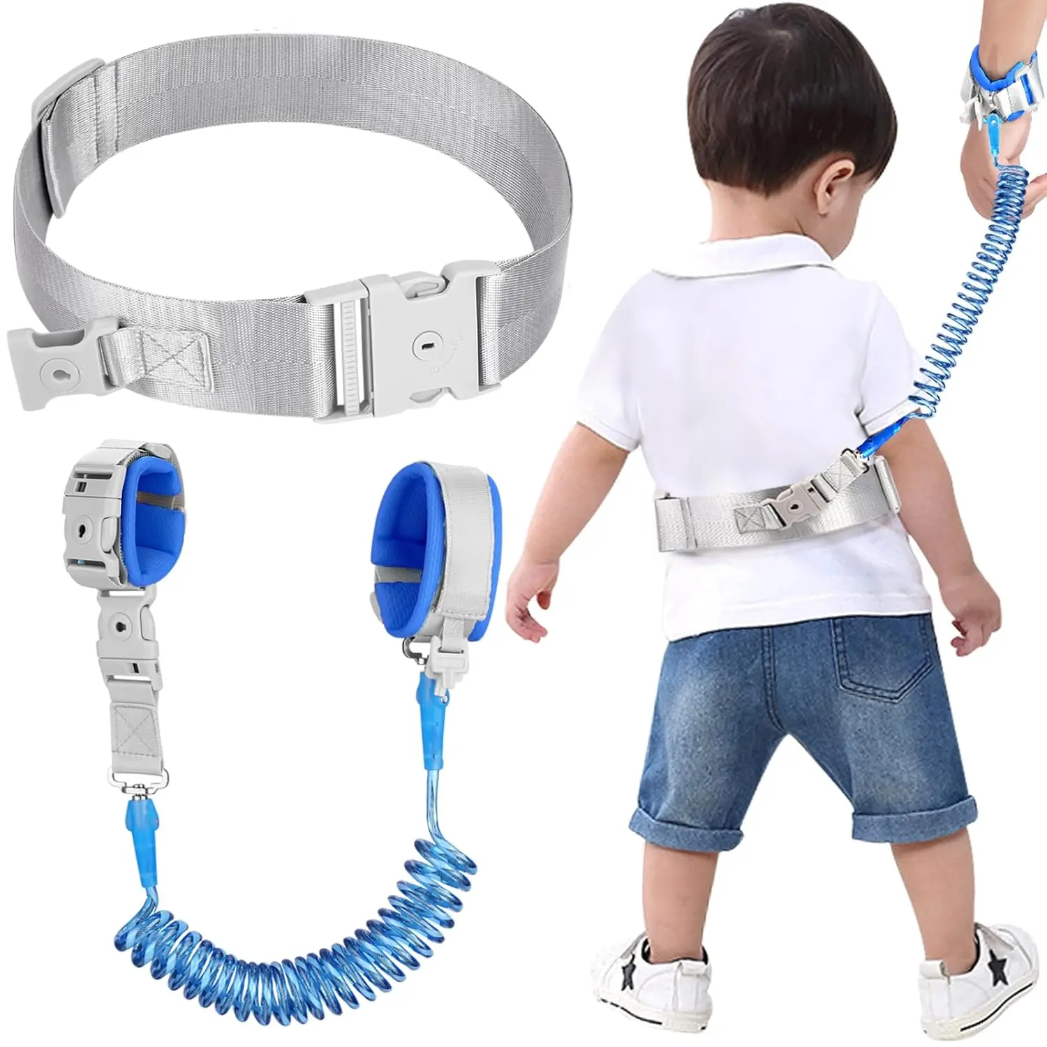 Blue Reflective Wristlink/ Gray Belt