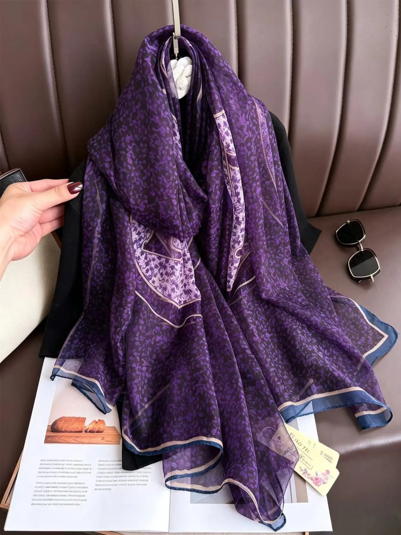 Summer Lightweight Sunscreen Silk Scarf, Boho Gingham Pattern Beach Towel, Fashionable Long Strip Print Shawl, Versatile Wrap Scarf