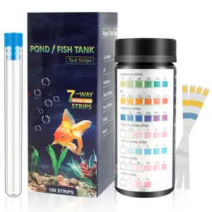 100Counts Aquarium Test Strips 7 in 1 Fish Tank Test Kit with Test Tube Fast Accurate Aquarium Water Testing Strips for Carbonate Root pH Hardness Total Chlorine Free Chlorine Nitrate Nitrite