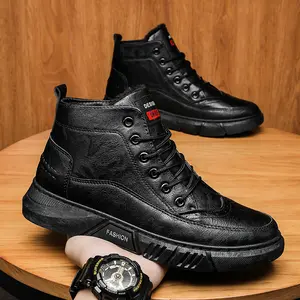 CORASUN 2025 Winter Men's New Plush Middle Top Casual Leather Shoes Waterproof Cold Resistant Snow Boots Soft Bottom Outdoor Anti Slip Sports Shoes