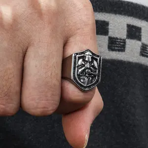 GTHIC  Vintage Knights Templar Crusade Stainless Steel Ring for Men Women Versatile Jewelry Accessory Birthday Gift