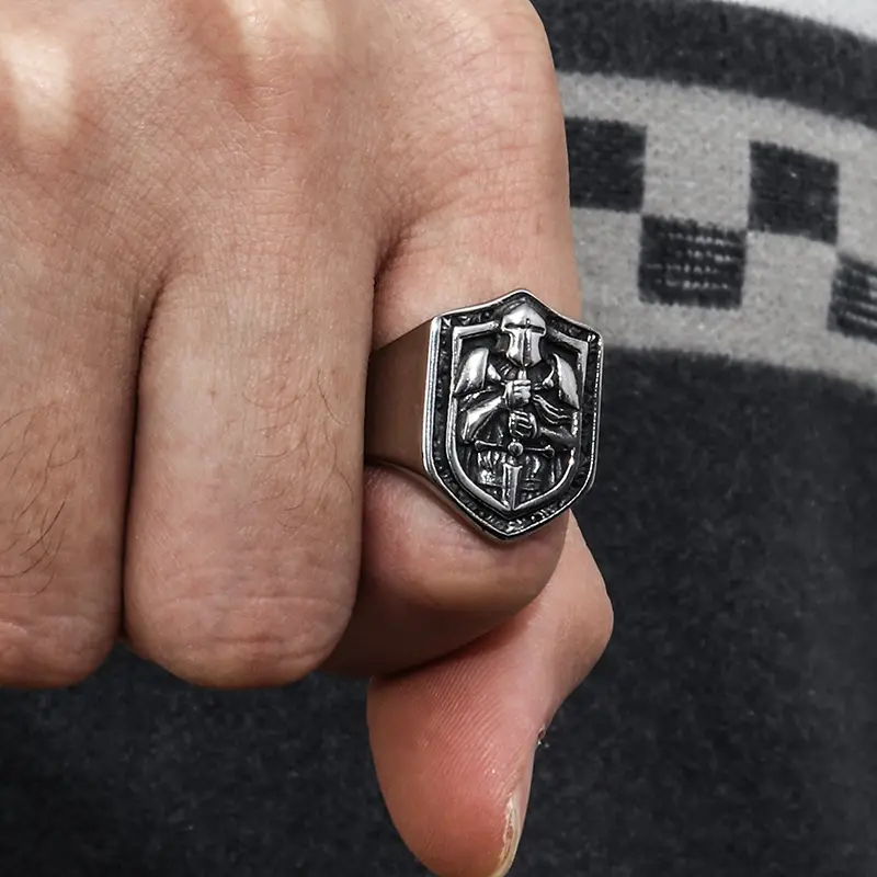 GTHIC  Vintage Knights Templar Crusade Stainless Steel Ring for Men Women Versatile Jewelry Accessory Birthday Gift