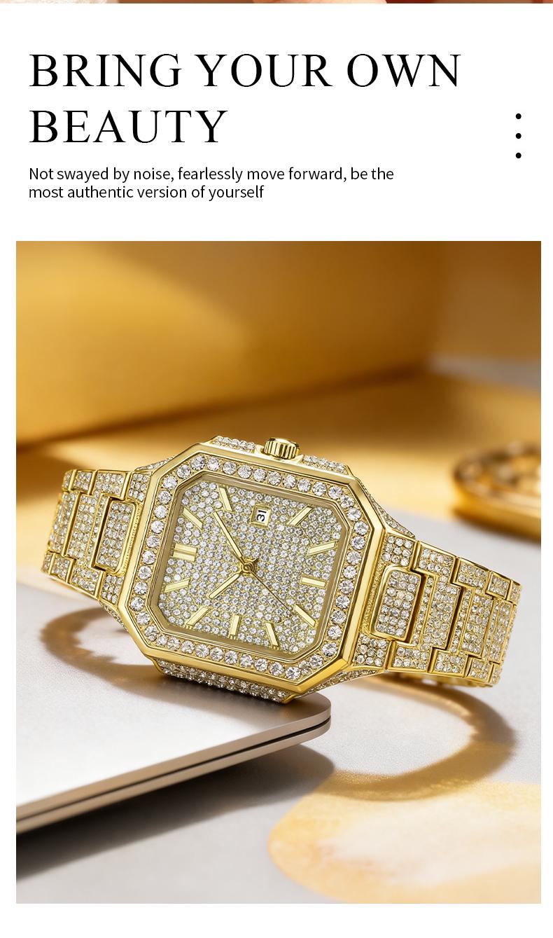 【TikTokShopStockUp】Luxury Ladies' Watch Valentine’s Day Gift  Square Dial Diamond-Encrusted Quartz Watch - Fashionable, Sparkling & Versatile, Timeless Classic Design, Comes with Watch Adjustment Tool & Gift Box | Perfect Christmas Gift
