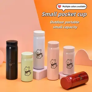 Mini Insulated Water Bottle for Women, Cute Dog Sticker DIY Option, Portable Stainless Steel Cup, Long-Lasting Heat & Cold Retention