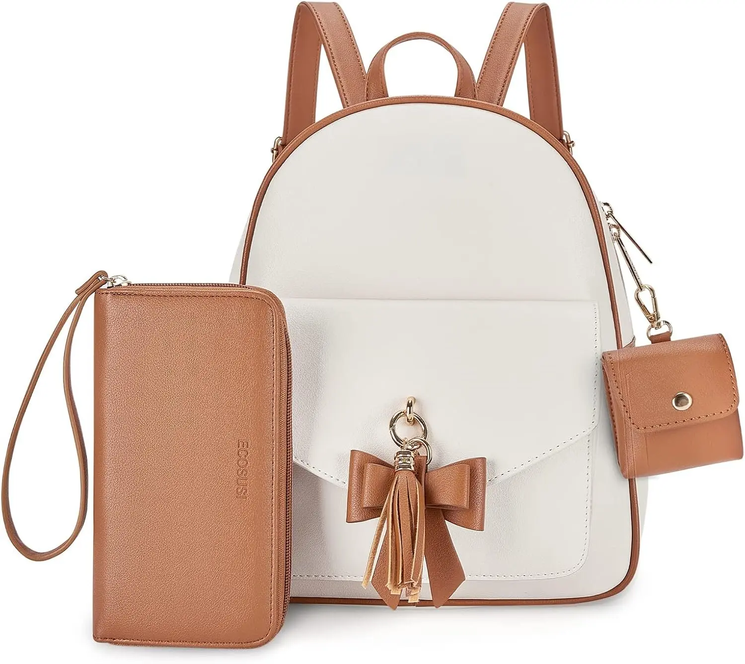 Women Backpack Purse Water Resistant PU Leather Backpack Fashion Rucksack Ladies College Daypack with Tassel,2 Pcs