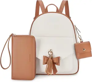 Women Backpack Purse Water Resistant PU Leather Backpack Fashion Rucksack Ladies College Daypack with Tassel,2 Pcs