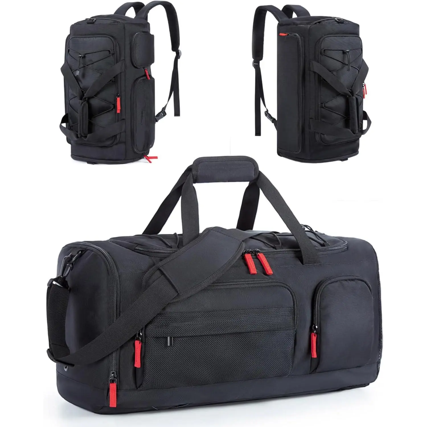 Gym Bag for Women & Men, Sports Travel Duffel Backpack with Shoe Compartment Laptop Compartment, Water Resistant Carry On Weekender Bag for Airplane, 35L/Black