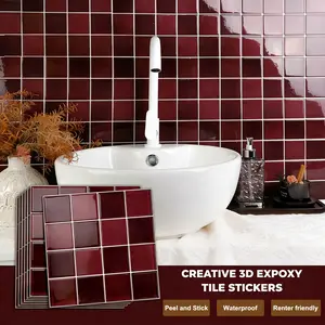 10pcs Thick Self-Adhesive Wall Stickers, Easy Installation Tiles, Waterproof Insulated Kitchen Bathroom Backsplash Vinyl Wallpaper For Home Decoration