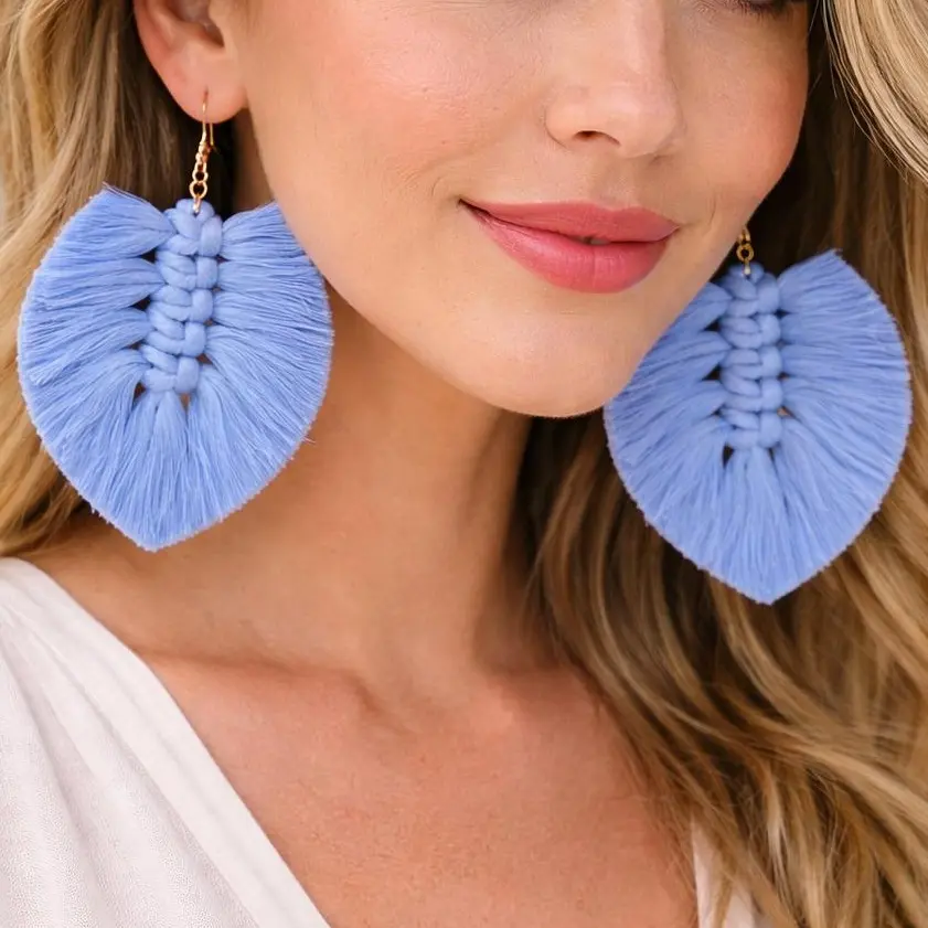Maxi macrame leaf earrings