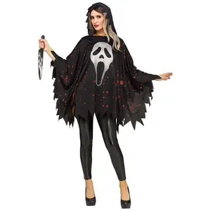 Women's Glitter Ghost Face Costume Poncho