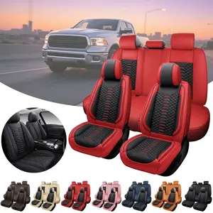 For Dodge Ram 1500 2500 3500 2009-2023 Pickup Truck Car Seat Covers, Soft Touch Premium Napa PU Leather Full Set Front Rear Seat Cushion Full Surround with Storage Bag, Breathable Non-Slip Waterproof Protector for Vehicle Interior Decoration Accessory