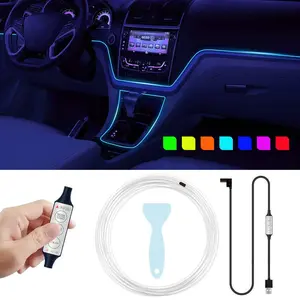 Interior Car LED Strip Lights, Multicolor Neon Wire Ambient Lighting Kit, USB Fiber Optics Strip Accessories for Car Center Console & Dashboard Decorations