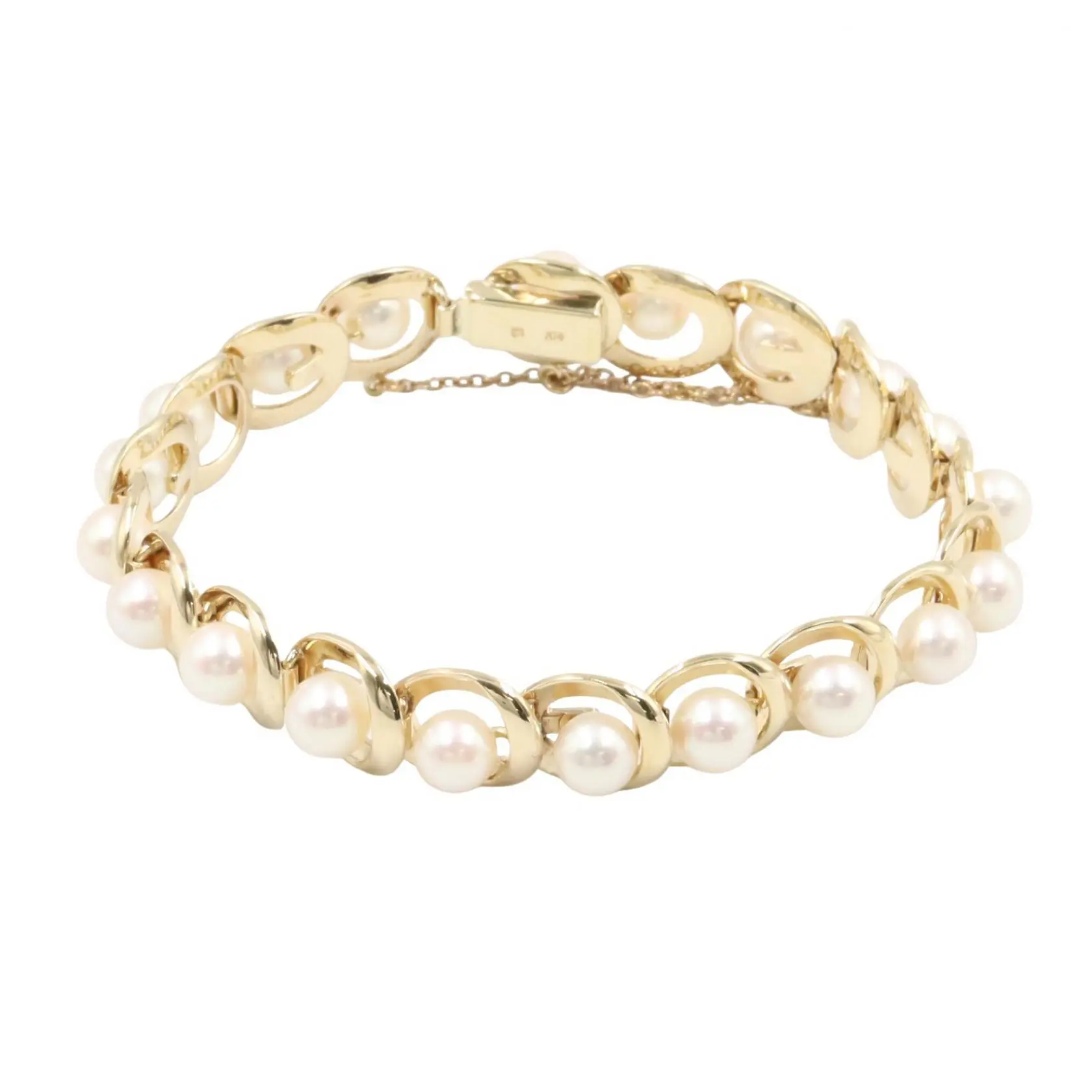 Pre-owned MIKIMOTO 14K Yellow Gold (Au585) Small Leather Goods Pearl K14YG Bracelet
