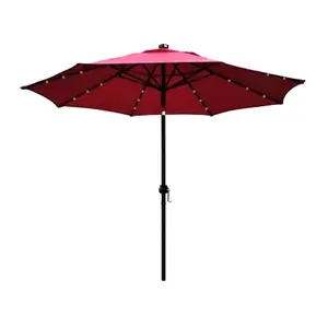 Four Seasons Courtyard 9' Polyester Patio Market Umbrella w/ Steel Pole, 24 LED Lights Outdoor Decorative
